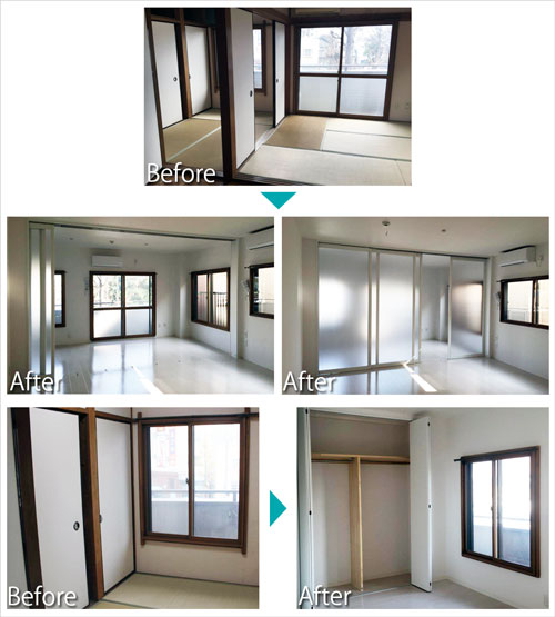 畳敷きの2間を洋間1間に変更